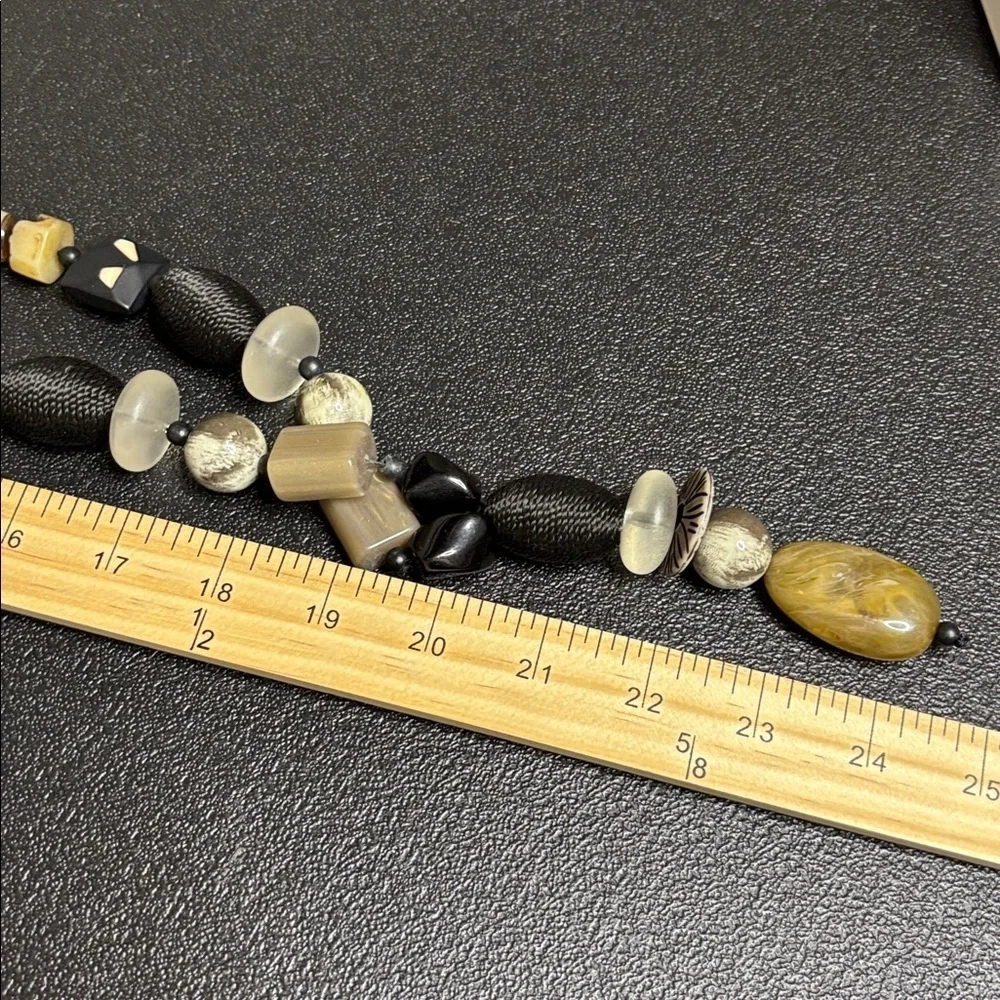 NWT Chunky Beaded Ribbon Zain Black Boho Rare Necklace Statement